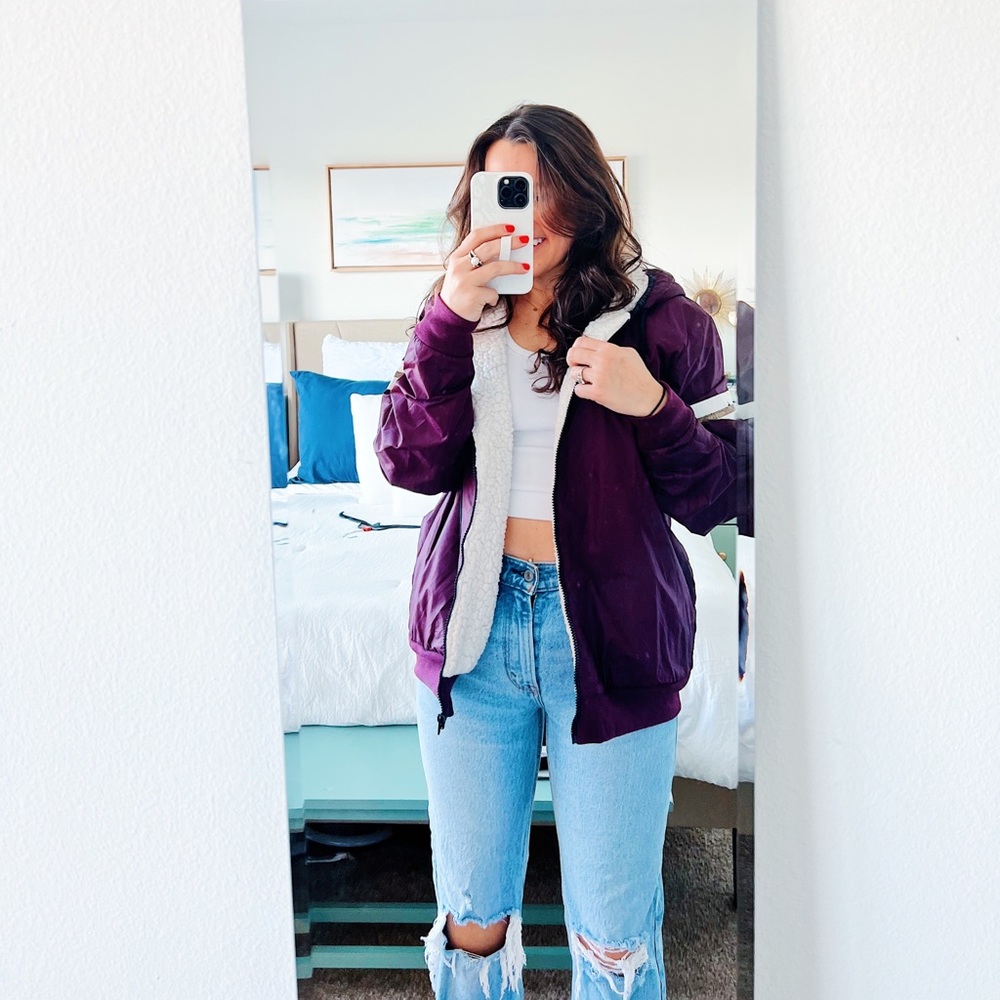 PINK Sherpa Lined Anorak in Burgundy